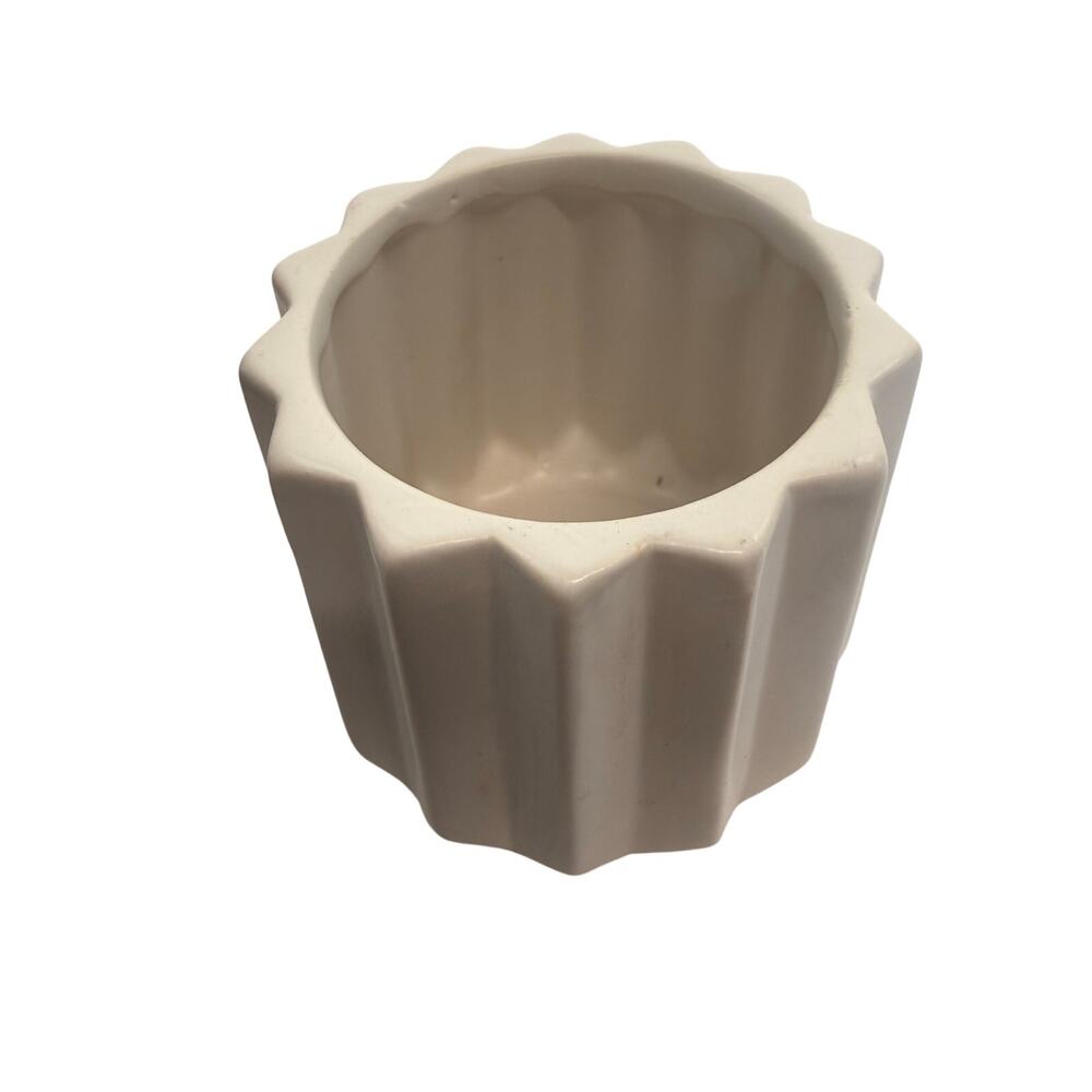 SKU3180 White Fluted Ceramic Pillar Candle Holder (4" x 4")